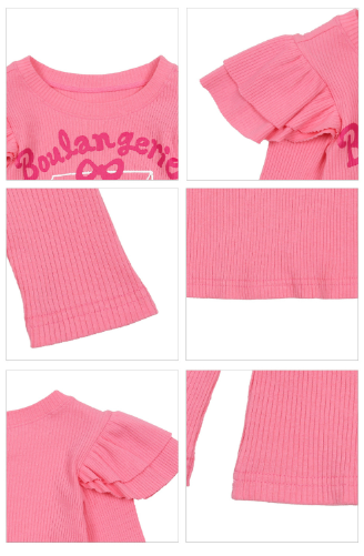 BEBEBEBE FALL Ribbon cat cupcake frill ribbed t-shirt (PINK)