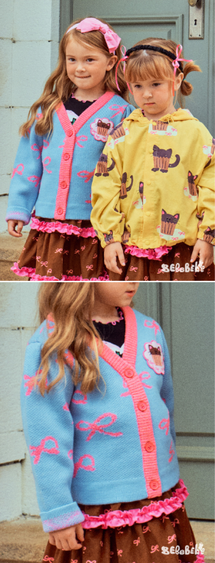 BEBEBEBE Ribbon cat cupcake knit cardigan (BLUE)