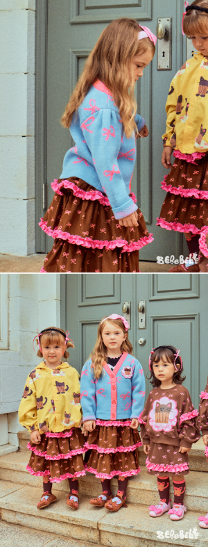 BEBEBEBE Ribbon cat cupcake knit cardigan (BLUE)