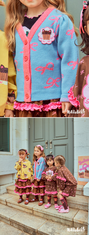 BEBEBEBE Ribbon cat cupcake knit cardigan (BLUE)