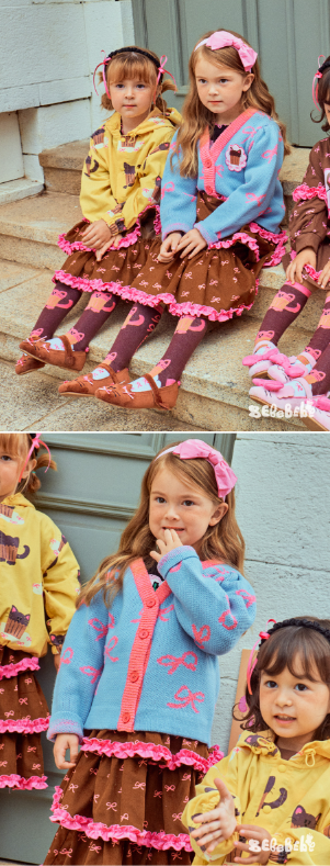 BEBEBEBE Ribbon cat cupcake knit cardigan (BLUE)