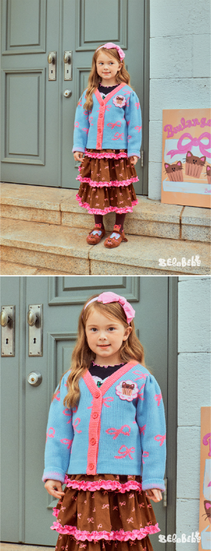 BEBEBEBE Ribbon cat cupcake knit cardigan (BLUE)
