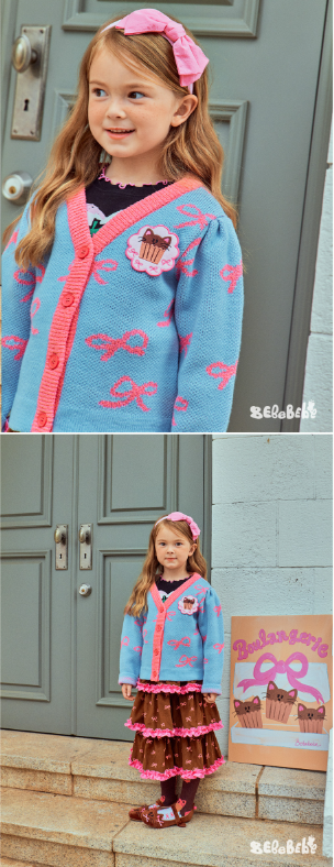 BEBEBEBE Ribbon cat cupcake knit cardigan (BLUE)