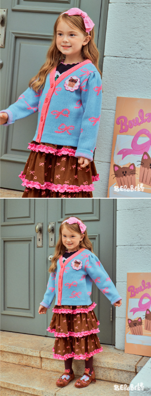 BEBEBEBE Ribbon cat cupcake knit cardigan (BLUE)