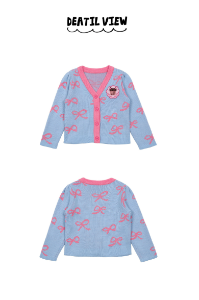 BEBEBEBE Ribbon cat cupcake knit cardigan (BLUE)