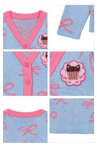 BEBEBEBE Ribbon cat cupcake knit cardigan (BLUE)