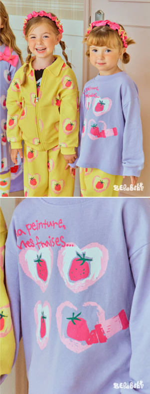 BEBEBEBE FALL Doodle heart strawberry t-shirt (LAVENDER)