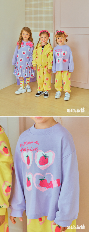 BEBEBEBE FALL Doodle heart strawberry t-shirt (LAVENDER)