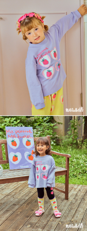 BEBEBEBE FALL Doodle heart strawberry t-shirt (LAVENDER)