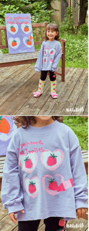 BEBEBEBE FALL Doodle heart strawberry t-shirt (LAVENDER)