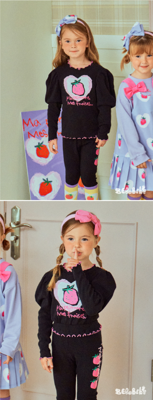 BEBEBEBE FALL Doodle heart strawberry frill leggings SET (BLACK)
