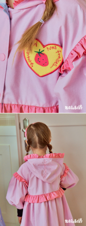 BEBEBEBE FALL Doodle heart strawberry reversible frill hood coat