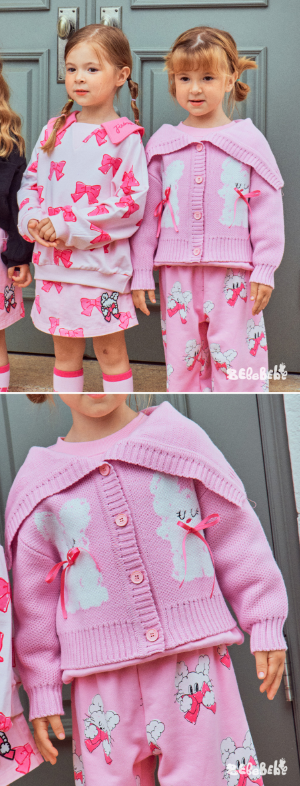 BEBEBEBE FALL Ribbon collar knit cardigan (PINK)