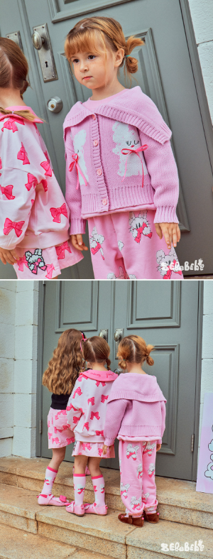 BEBEBEBE FALL Ribbon collar knit cardigan (PINK)