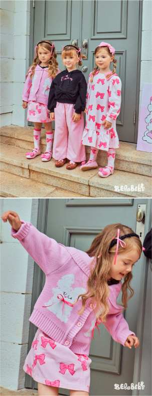 BEBEBEBE FALL Ribbon collar knit cardigan (PINK)