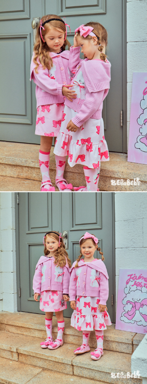 BEBEBEBE FALL Ribbon collar knit cardigan (PINK)