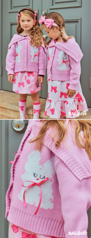 BEBEBEBE FALL Ribbon collar knit cardigan (PINK)