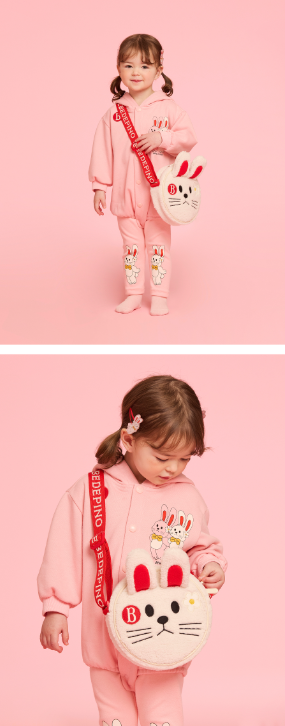 BEBE DE PINO Twin bunny baby loose fit hooded bodysuit