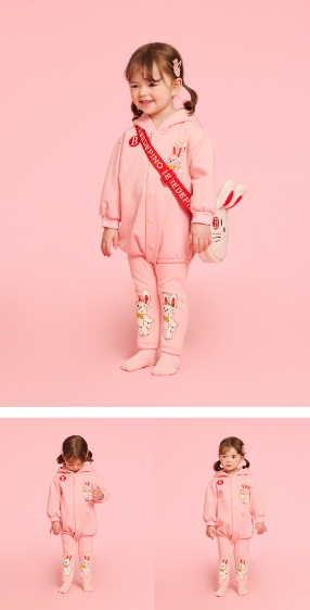 BEBE DE PINO Twin bunny baby loose fit hooded bodysuit