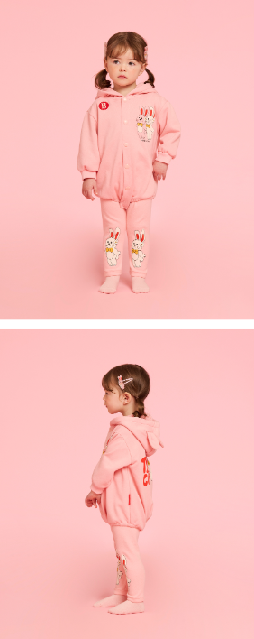 BEBE DE PINO Twin bunny baby loose fit hooded bodysuit