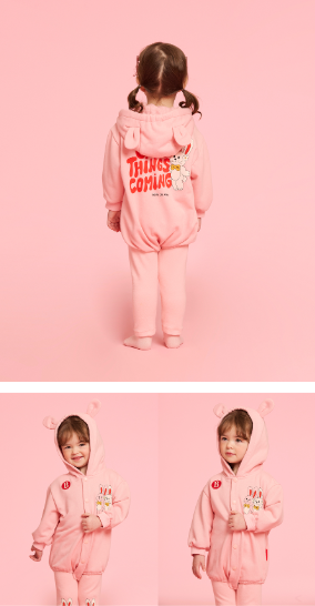 BEBE DE PINO Twin bunny baby loose fit hooded bodysuit