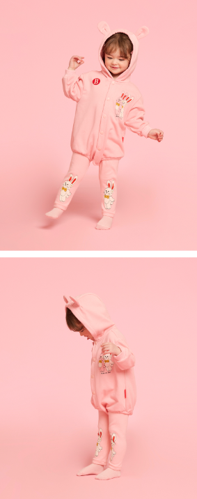 BEBE DE PINO Twin bunny baby loose fit hooded bodysuit