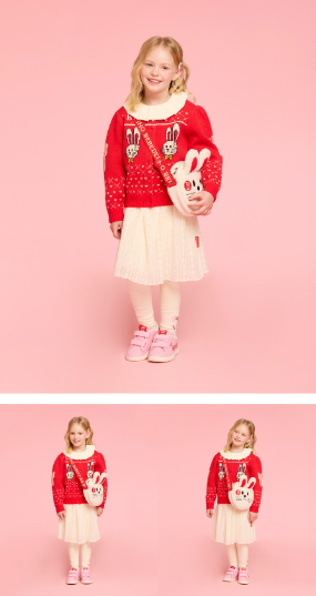 BEBE DE PINO Ribbon bunny scallop sweater cardigan