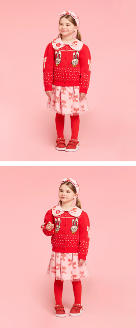BEBE DE PINO Ribbon bunny scallop sweater cardigan