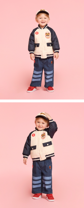 BEBE DE PINO Twin bears baby reversible padding jumper