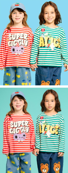 BEBE DE PINO Alice birds stripe long sleeve tee