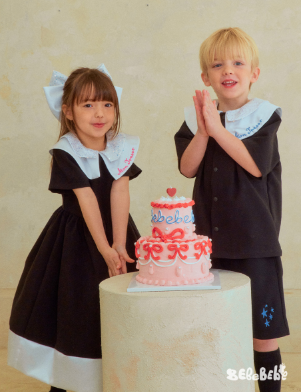 BEBEBEBE BIRTHDAY PRE ORDER Birthday round collar dress (BLACK)