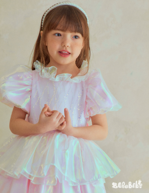 BEBEBEBE BIRTHDAY PRE ORDER Birthday glossy fill puff dress (PINK)