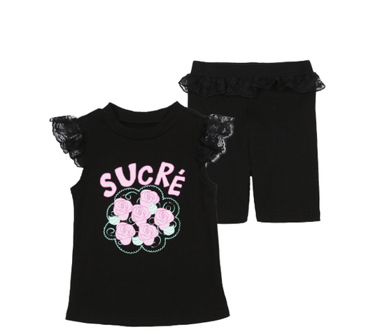 BEBEBEBE cream rose frill leggings set