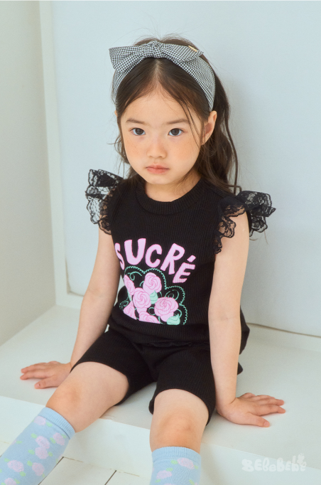 BEBEBEBE cream rose frill leggings set