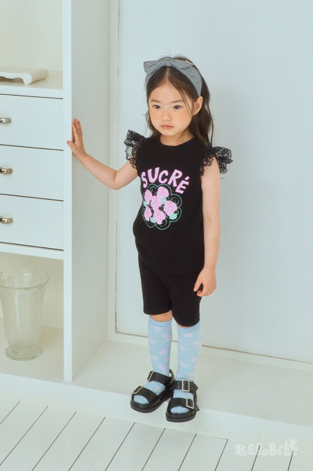BEBEBEBE cream rose frill leggings set