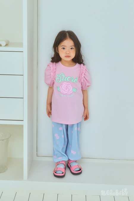 BEBEBEBE cream rose puff pleats set