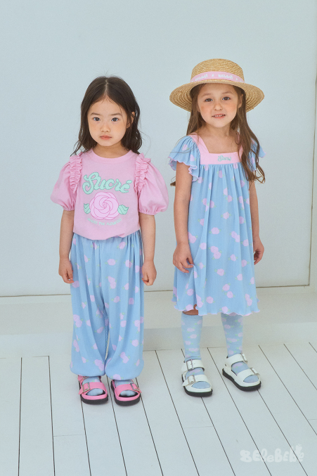 BEBEBEBE cream rose puff pleats set