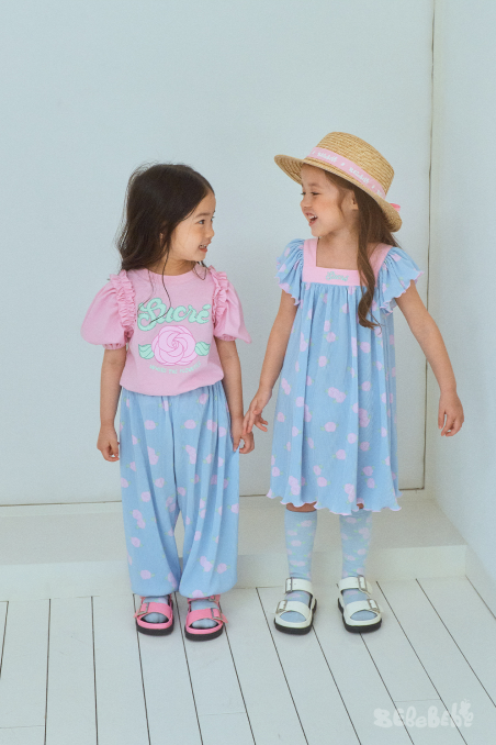 BEBEBEBE cream rose puff pleats set