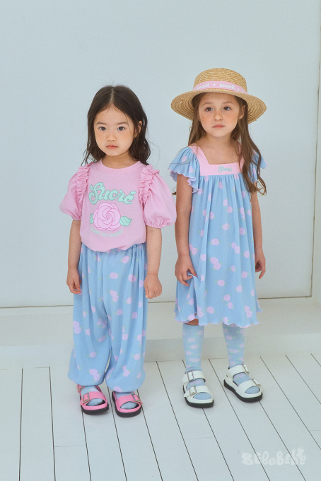 BEBEBEBE cream rose puff pleats set
