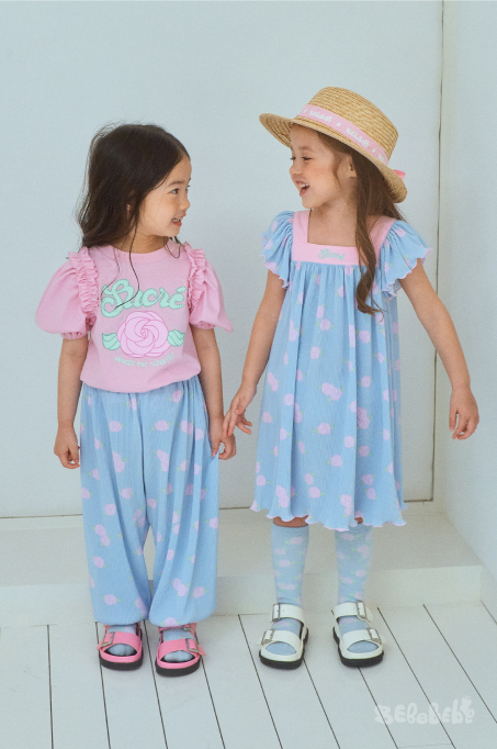 BEBEBEBE cream rose puff pleats set