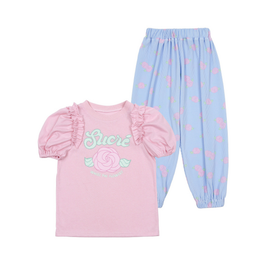 BEBEBEBE cream rose puff pleats set