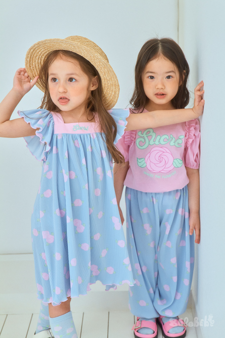 BEBEBEBE cream rose pleats dress