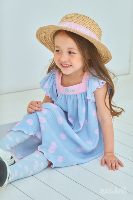 BEBEBEBE cream rose pleats dress