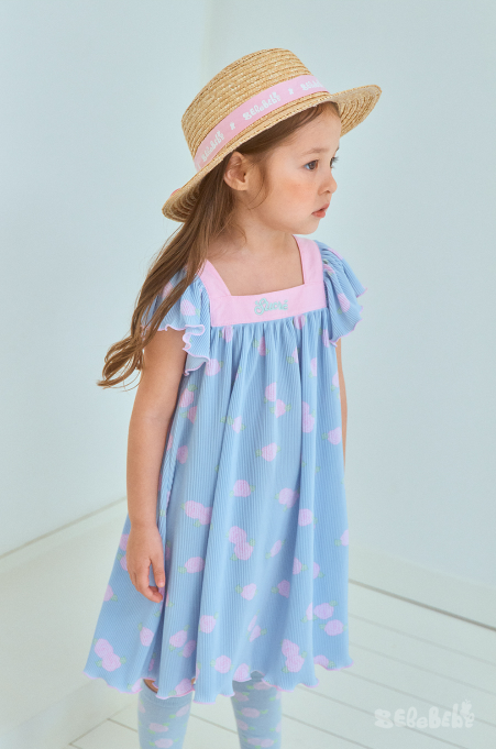 BEBEBEBE cream rose pleats dress