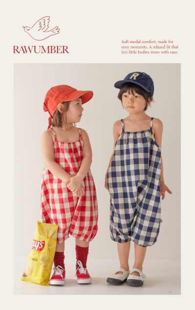 RAWUMBER berry gingham check overall