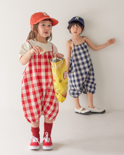 RAWUMBER berry gingham check overall