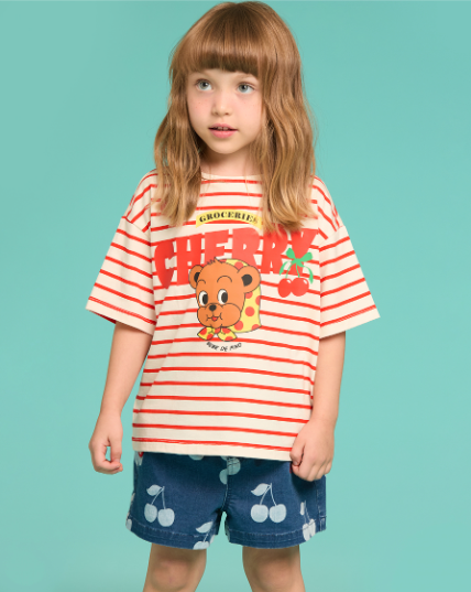 BEBE DE PINO Cherry bear boat neck stripe tee