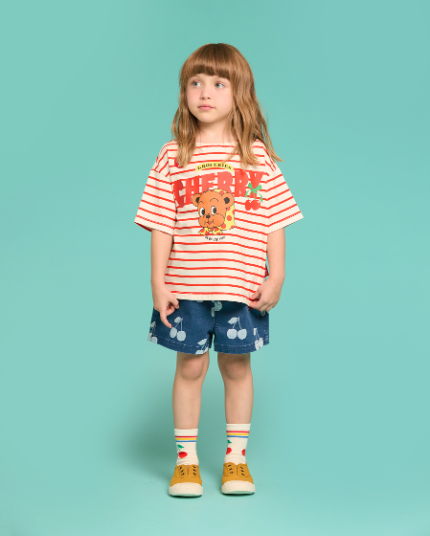 BEBE DE PINO Cherry bear boat neck stripe tee