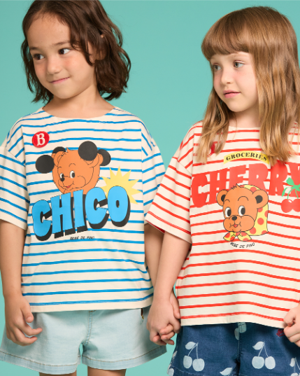 BEBE DE PINO Cherry bear boat neck stripe tee