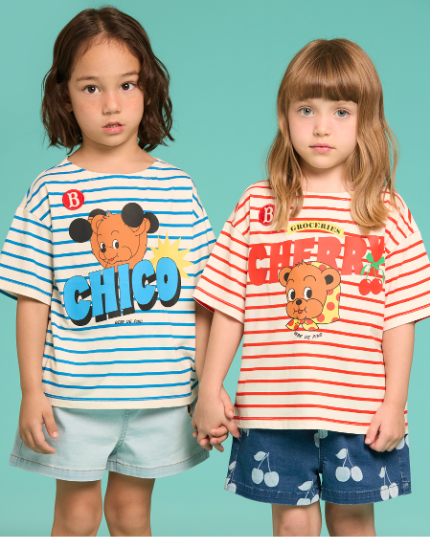 BEBE DE PINO Cherry bear boat neck stripe tee